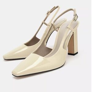 Zara Cream Patent Slingback Heels